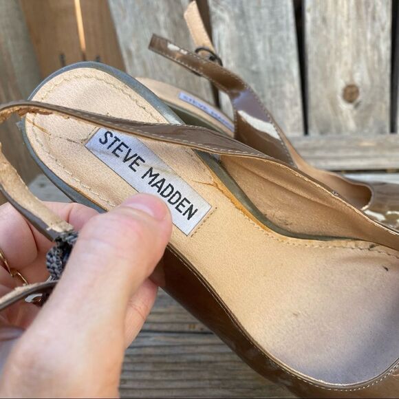 Steve Madden Stacie Slingback Stiletto Patent leather Tan Platform Heels size 7 - Picture 8 of 14